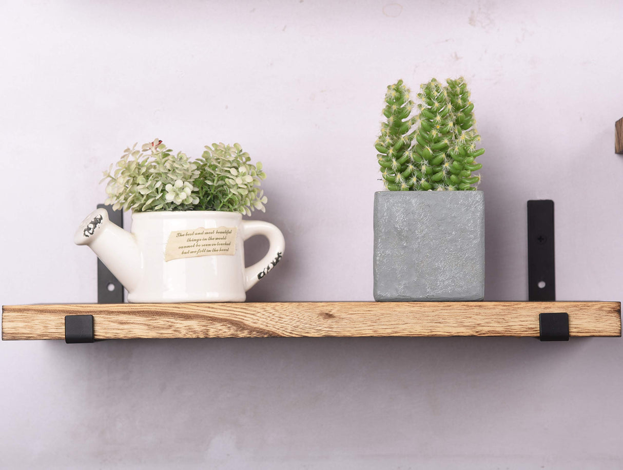 HXSWY Rustic Wood Floating Shelves for Wall Farmhouse Wooden Wall Shelf for Bathroom Kitchen Bedroom Living Room Set of 4 Light Brown HXSWY