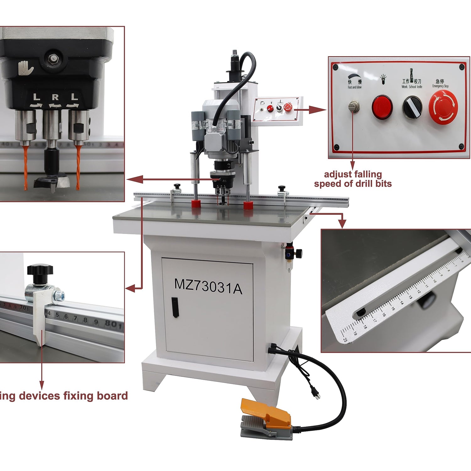 TECHTONGDA Hinge Boring Drill Press Machine Woodworking Wood Hole Puncher Cutter Adjustable Drilling Depth 3Z-45-9.5 TECHTONGDA