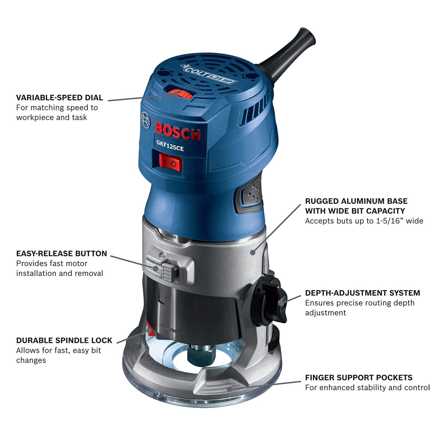Bosch GKF125CEN Colt 1.25 HP (Max) Variable-Speed Palm Router Tool