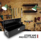 confote 39 Inch Heavy Duty Aluminum Stripes Plated Tool Box Pick Up Truck Bed RV Trailer Toolbox Waterproof Square Storage Organizer with Side confote