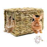 BWOGUE Extra Large Grass House for Rabbits,Hand Crafted Natural Grass Hideaway Foldable Bed Hut with Openings Playhouse for Bunny Guinea Pig BWOGUE