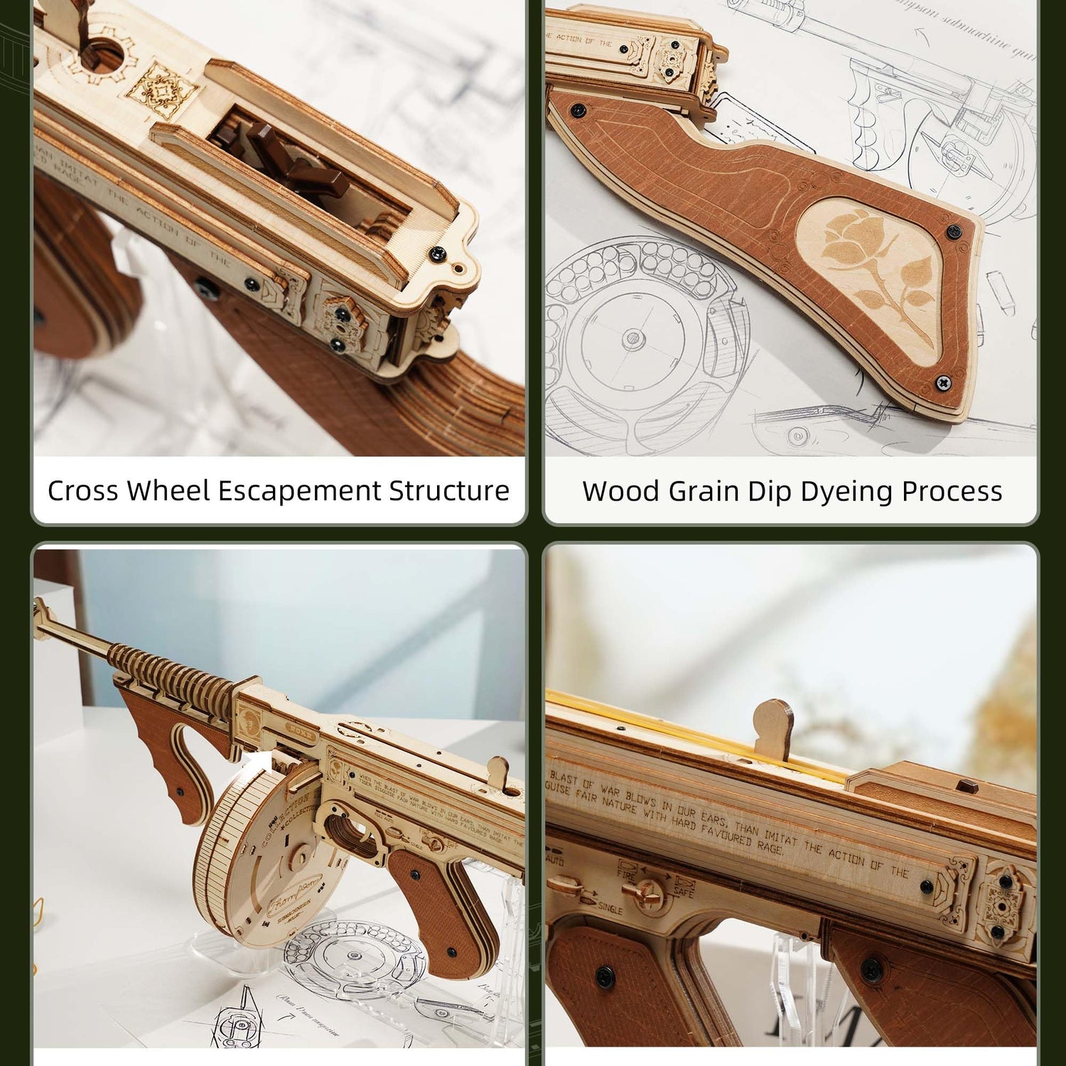 RoWood Tommy Rubber Band Gun 3D Wooden Puzzle Model Kit for Adults and Teens rowood