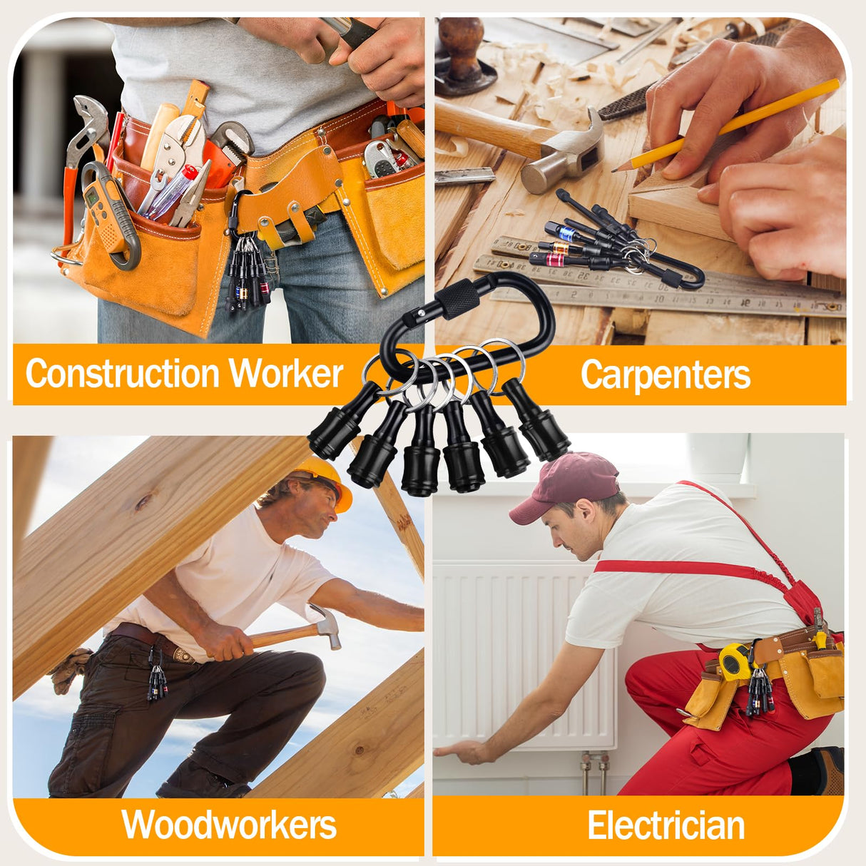 AMZBUY Screwdriver Bits Holder Tool Set - 6Pcs Hex Keychain with Magnetic Tip, Nut Adapter and Belt Clip, Quick Change Release for Power and Hand AMZBUY