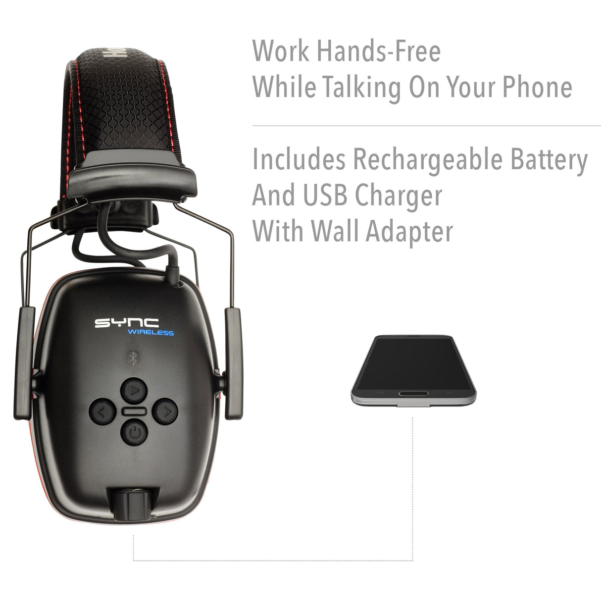 Honeywell Retail Sync Wireless Earmuff with Bluetooth 4.1 (RWS-53016), Black With Red Accents Honeywell