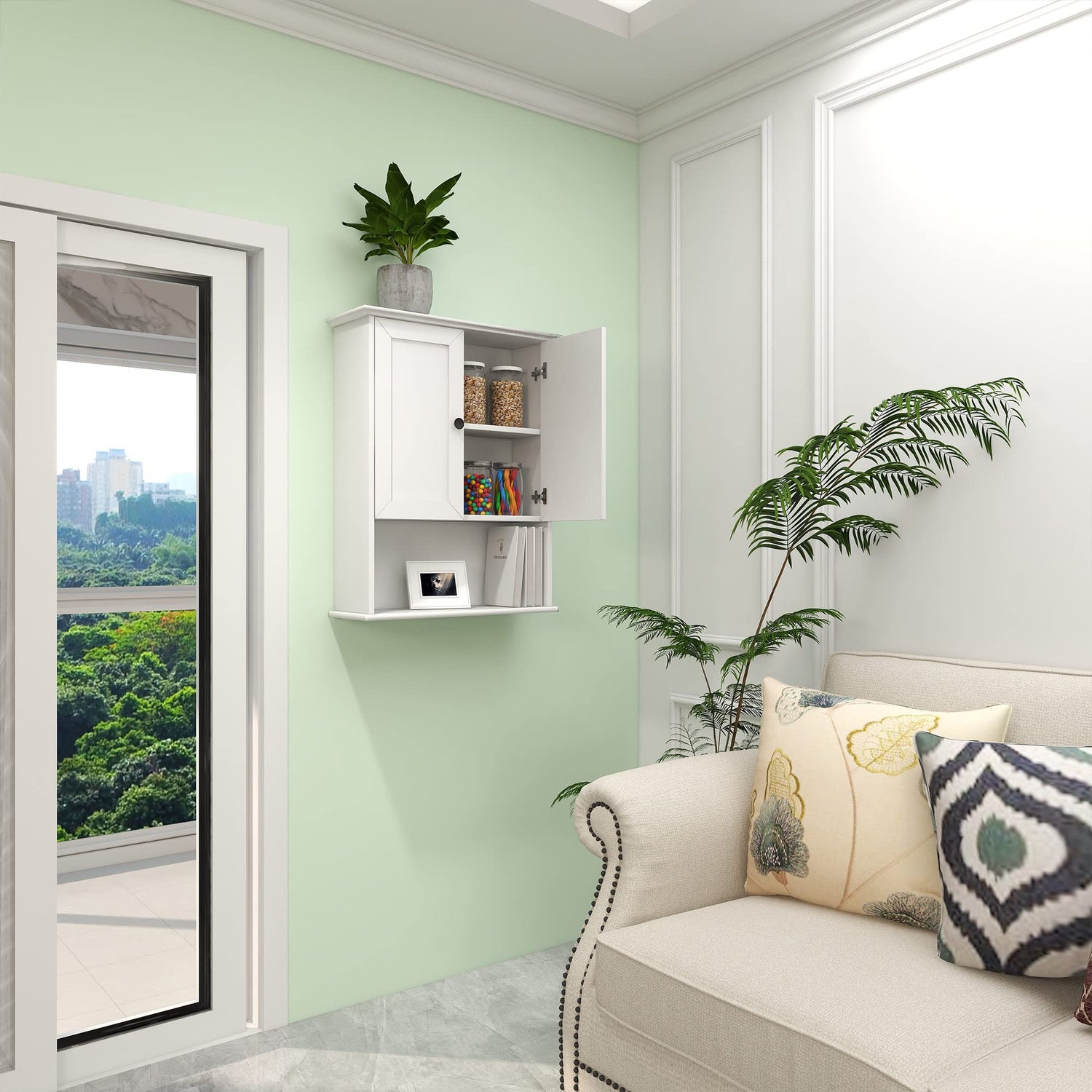 OONNEE White Bathroom Wall Cabinet 24x30 Inch Over Toilet Storage Cabinet Wall Mounted Wooden Medicine Cabinet with Adjustable Shelf, 2-Door Wall OONNEE