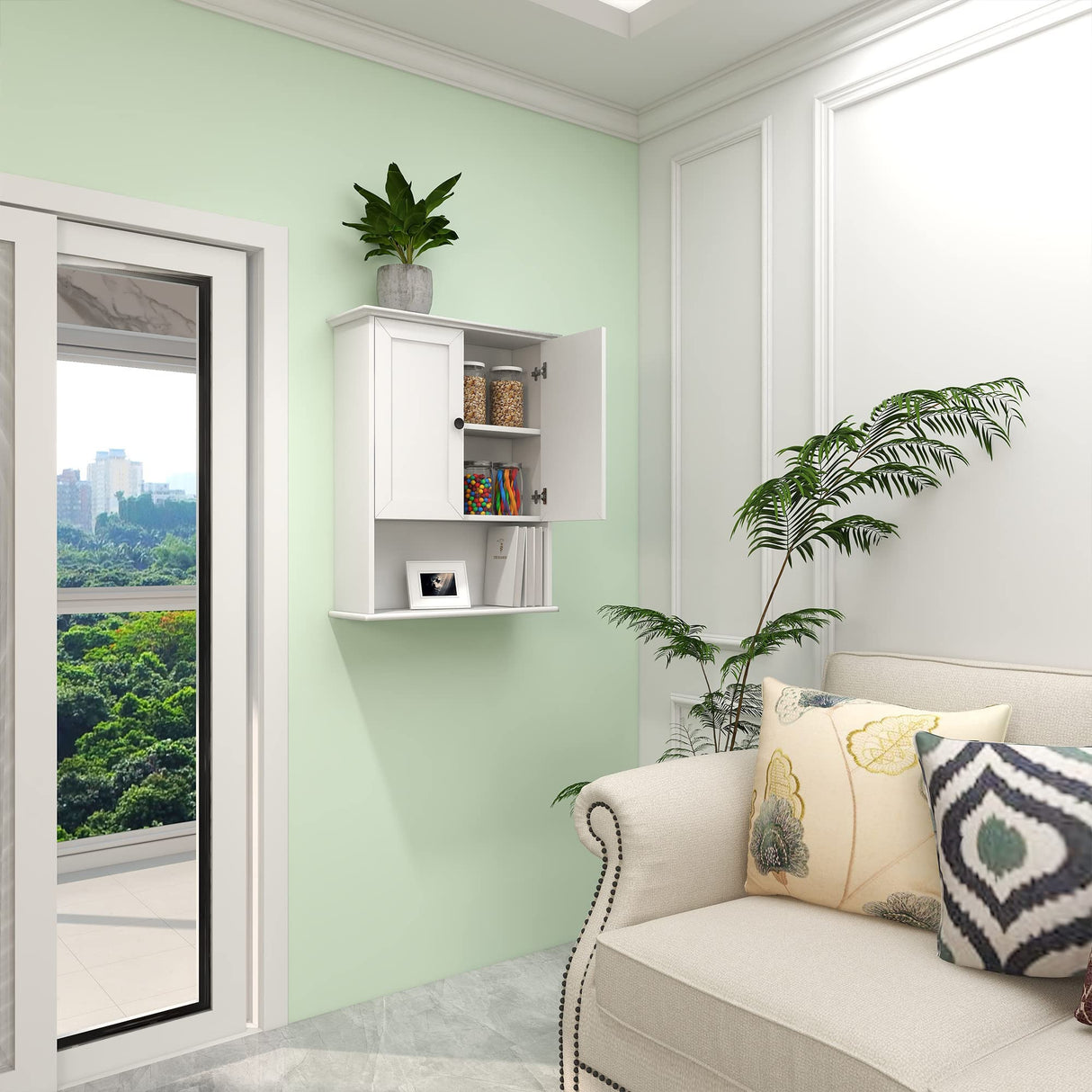 OONNEE White Bathroom Wall Cabinet 24x30 Inch Over Toilet Storage Cabinet Wall Mounted Wooden Medicine Cabinet with Adjustable Shelf, 2-Door Wall OONNEE