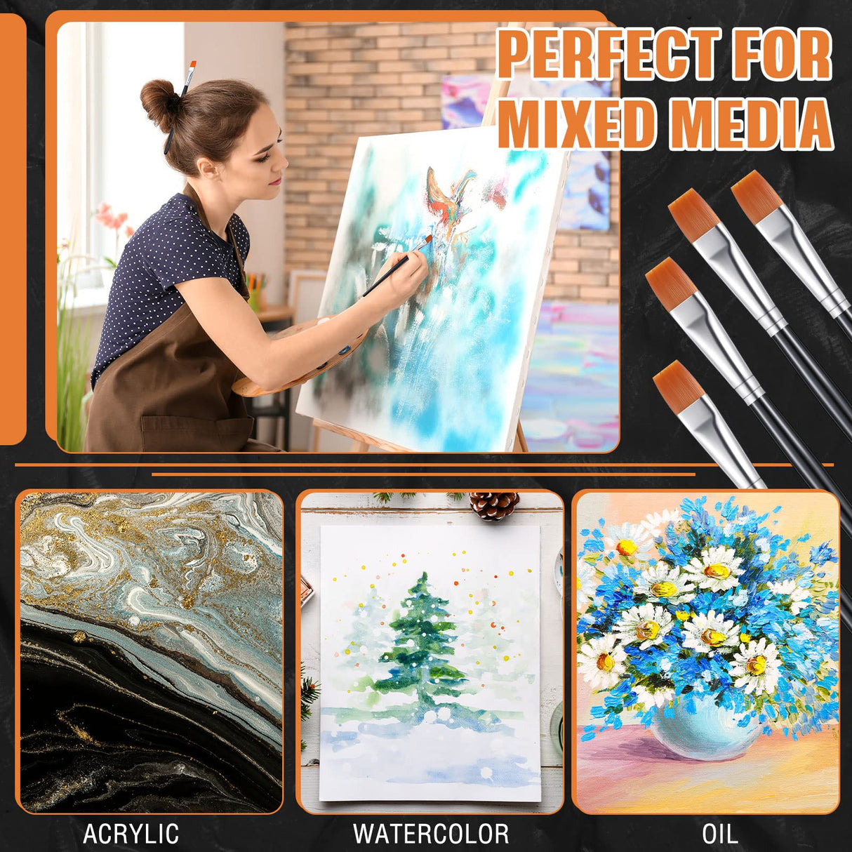 20 Pcs Flat Acrylic Paint Brush Wide Paint Brushes Watercolor Quality Synthetic Artist Paint Small Brush Bulk Painting Brush for Detail Art Painting Zonon