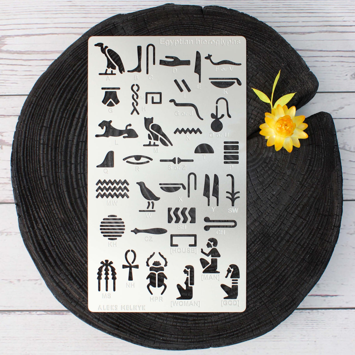 Aleks Melnyk No.456 Metal Stencil, Egyptian Hieroglyphs, Ancient Egyptian Glyphs Alphabet, Letter Tracers, Template for Wood Burning, Magic Runes, Aleks Melnyk