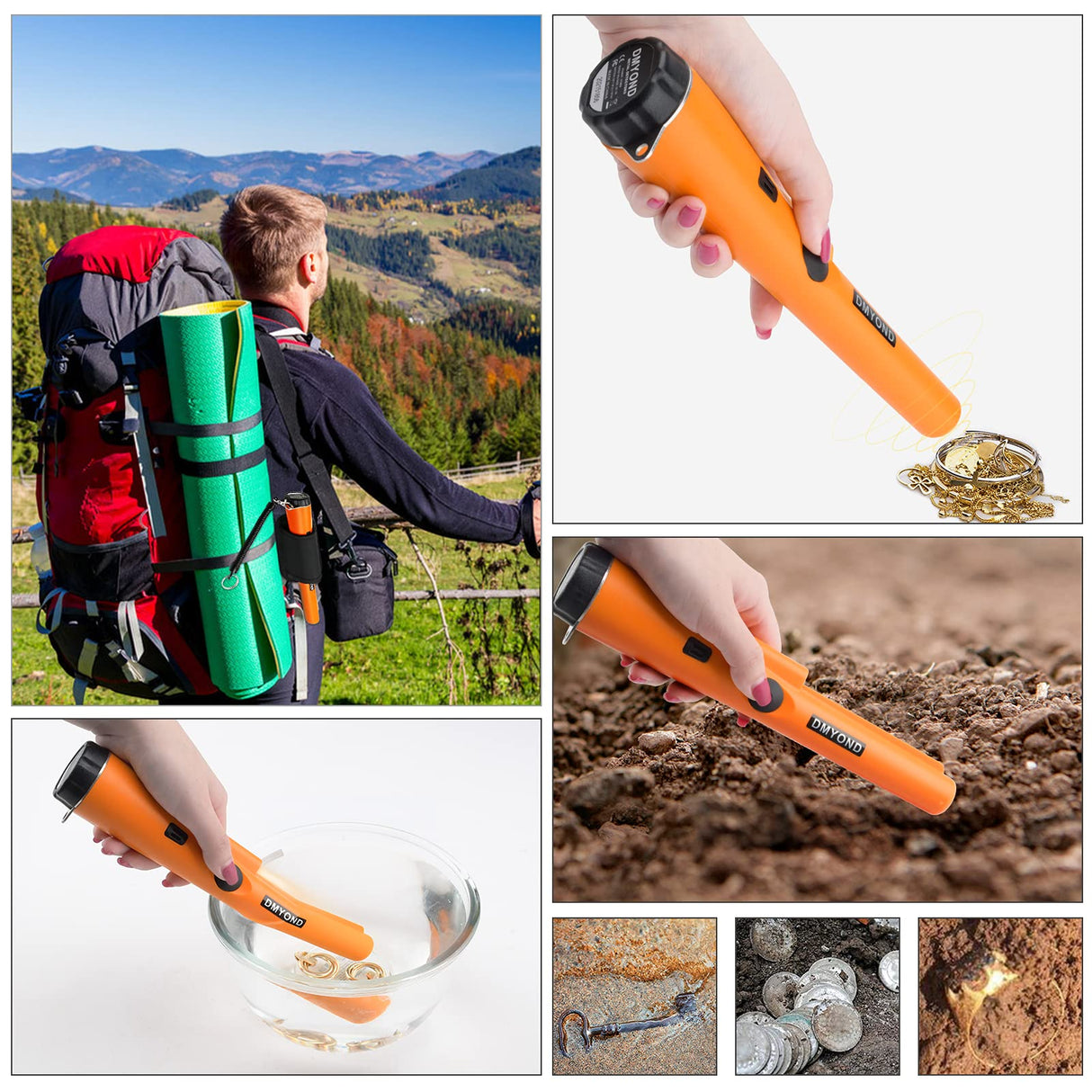 Dmyond Metal Detector Pinpointer, Professional Waterproof Handheld Pin Pointer Wand, Search Treasure Pinpointing Finder Probe with 9V Battery for Dmyond