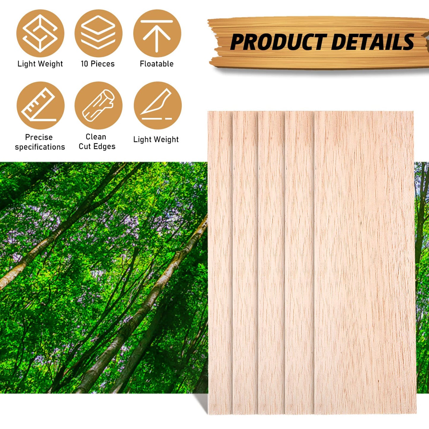 10 Pack Balsa Wood Sheets 1/8 Inches Thick 12 x 4 Inches Unfinished Wooden Board Wood Sheets for Crafts House Aircraft Ship Boat Arts School Projects