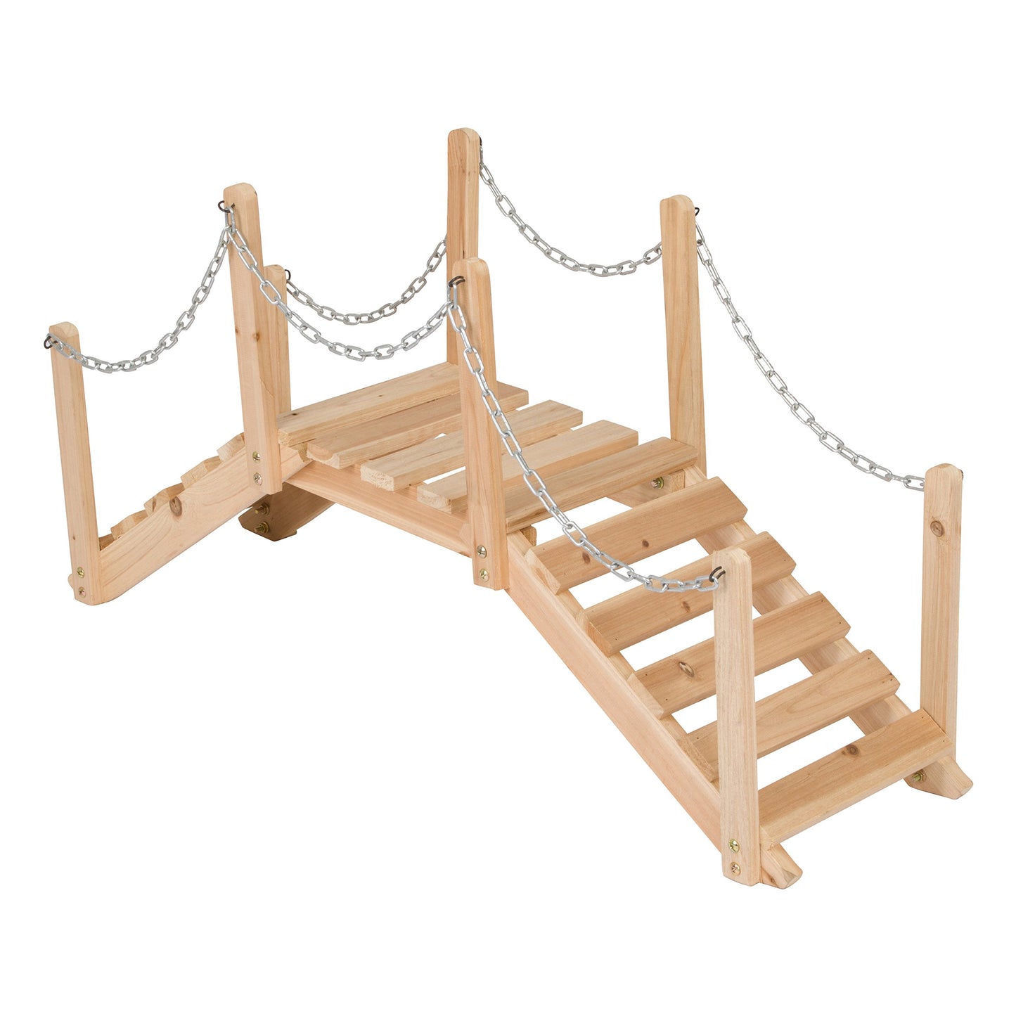 Shine Company 4963N Decorative Cedar Wood Garden Bridge with Side Rails, Natural - WoodArtSupply