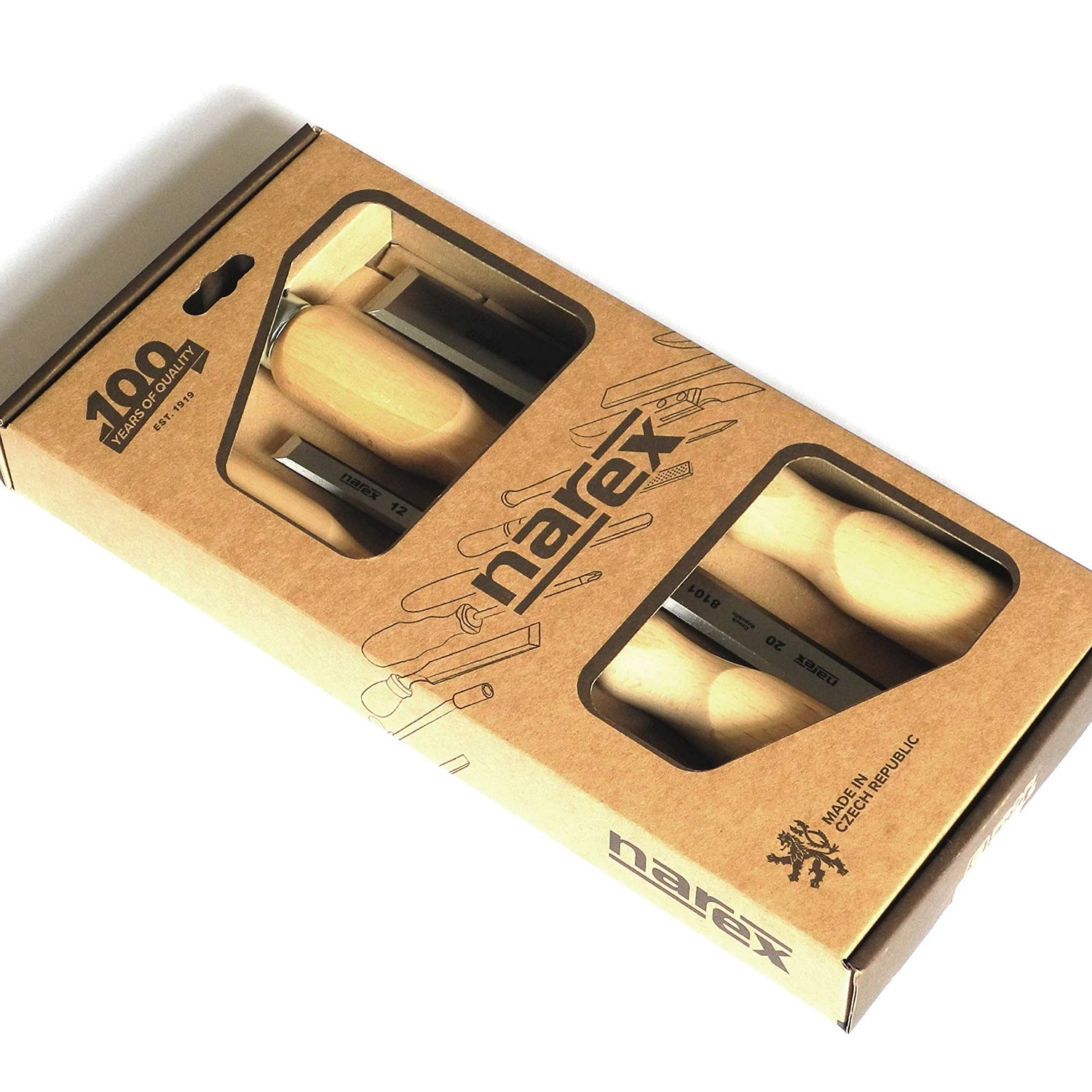 Narex Czech Steel 4 piece set 6 mm (1/4"), 12 mm (1/2"), 20 mm (3/4") , 26 mm (1 1/16") Woodworking Chisels 863010 Narex