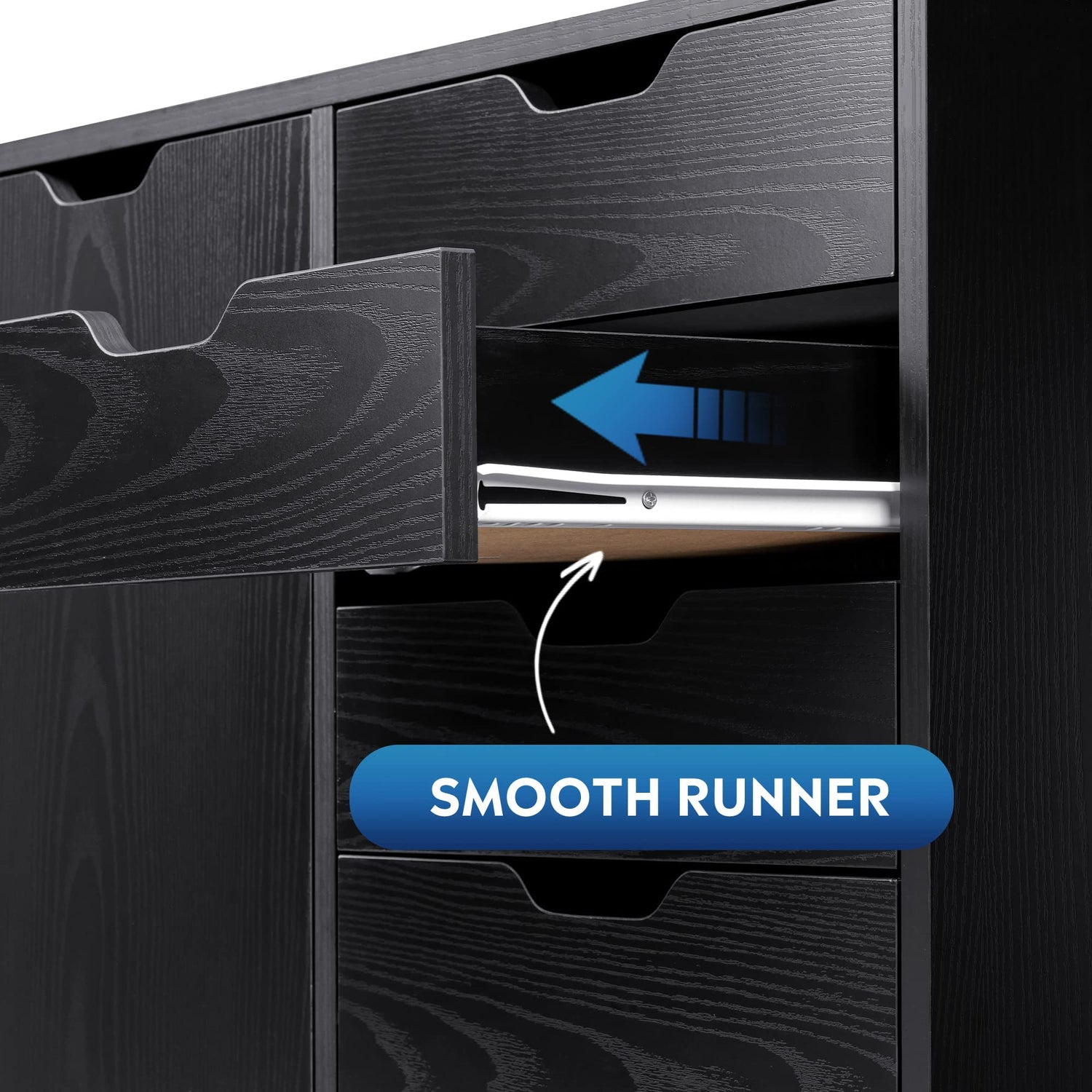 DEVAISE 5-Drawer Wood Dresser Chest with Door, Mobile Storage Cabinet, Printer Stand for Home Office, Black DEVAISE