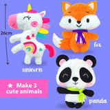 KRAFUN Unicorn Beginner Animal Sewing Kit for Kids Age 7-13 My First Art & Craft, Includes 3 Stuffed Animal Dolls Panda, Fox, Instructions & Plush KRAFUN