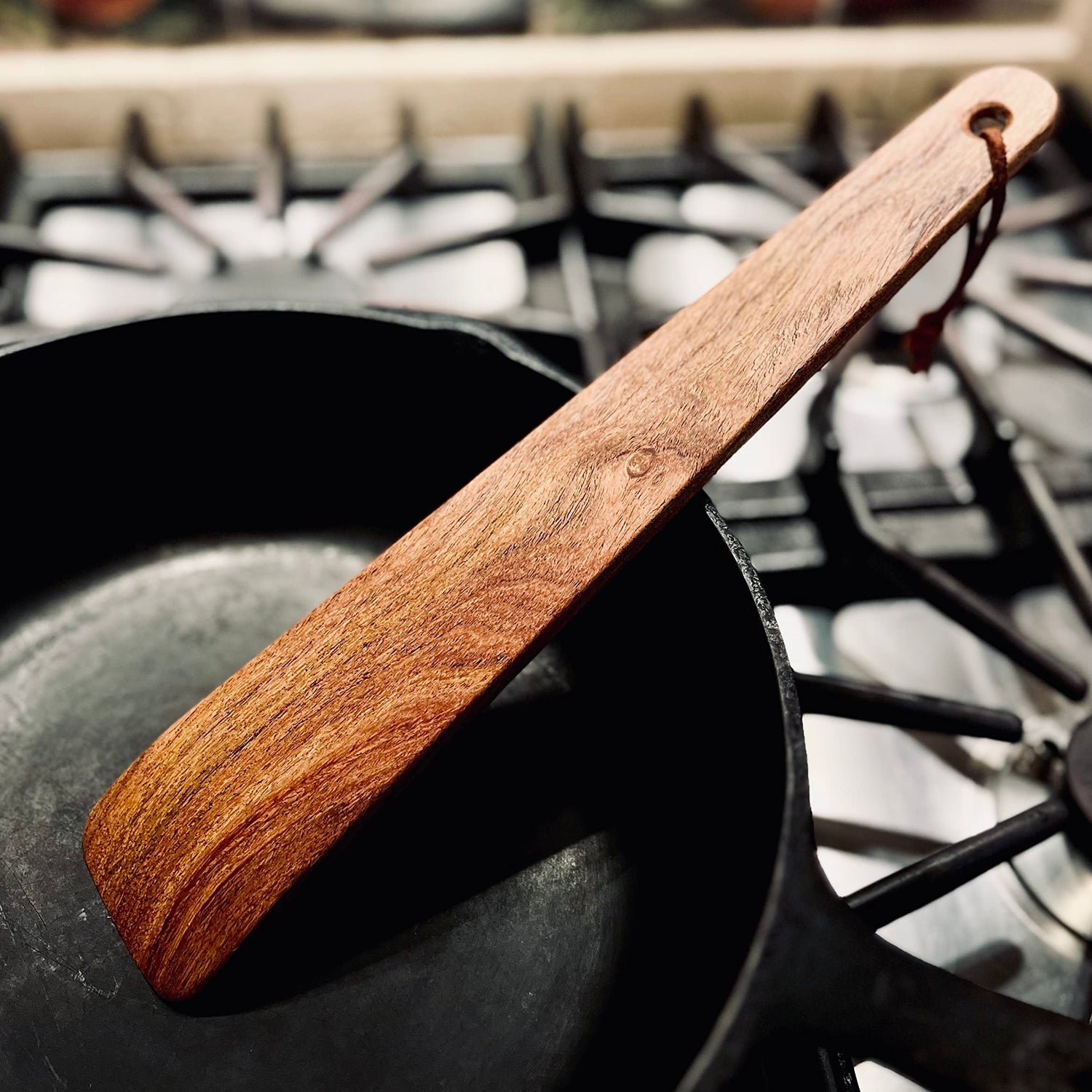 COWBOY SPATULA Mesquite Wood - TEXAS SLIM Handmade in Texas, Made in USA. Perfect cast iron, steel and non-stick cookware, Personalize it with an WoodArtSupply