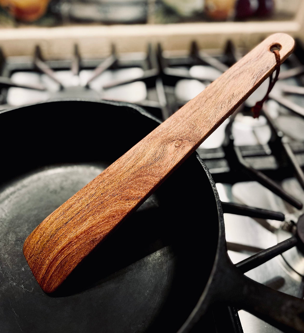 COWBOY SPATULA Mesquite Wood - TEXAS SLIM Handmade in Texas, Made in USA. Perfect cast iron, steel and non-stick cookware, Personalize it with an WoodArtSupply