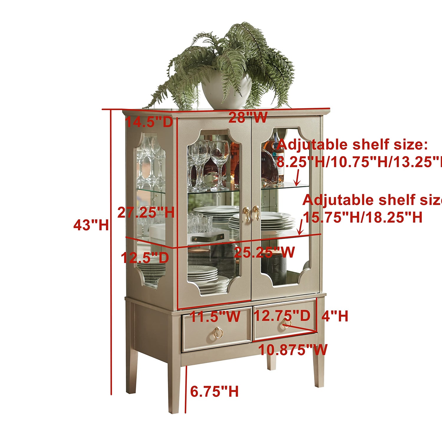 Kings Brand Furniture - Versailles Curio Display Storage Accent Cabinet with Glass Shelves (Gold) Kings Brand Furniture