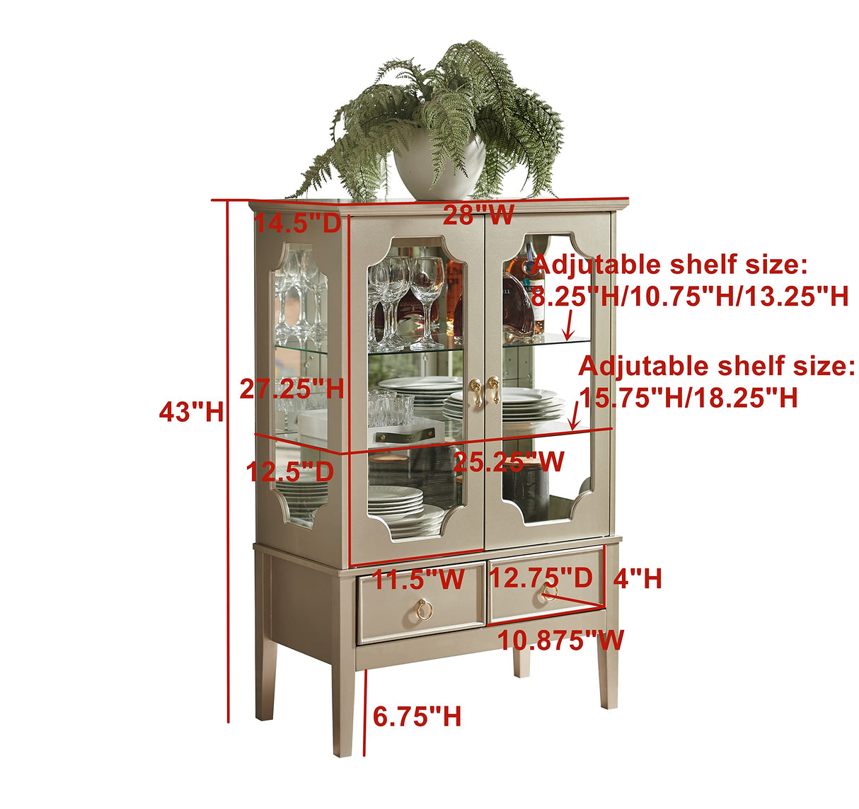 Kings Brand Furniture - Versailles Curio Display Storage Accent Cabinet with Glass Shelves (Gold) Kings Brand Furniture