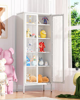 Greenvelly Modern White Metal Curio Display Cabinet with Glass Doors and Adjustable Shelves Greenvelly