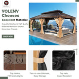 YOLENY 12' x 20' Gazebo, Hardtop Gazebo Wood-Looking Gazebo with Galvanized Steel Double Roof, Aluminum Frame, Outdoor Patio Hardtop Gazebo with YOLENY