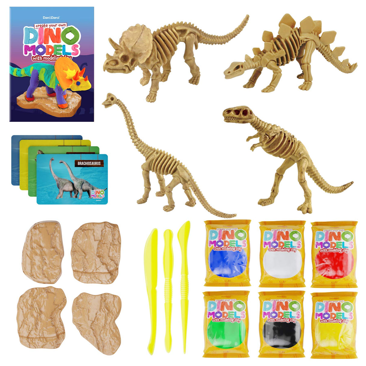 Dino Models, Clay Craft Kit - Dinosaur Arts and Crafts for Kids- Build a Dinosaur Gifts for Boys & Girls - Build 4 Dinos with Air Dry Magic Modeling Dan&Darci