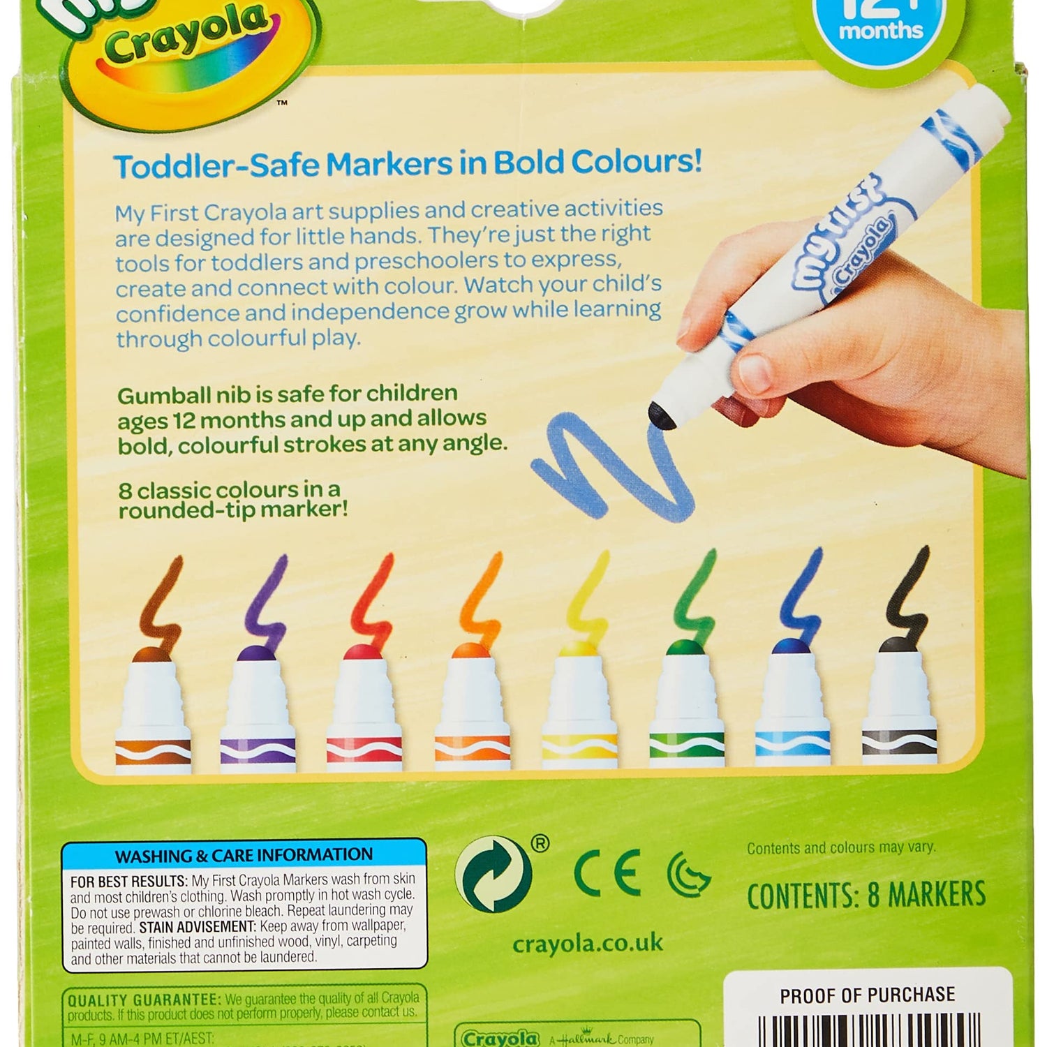 CRAYOLA MyFirst Washable Markers - Assorted Colours (Pack of 8) | Easy-Grip Markers Ideal for Toddlers Hands | Ideal for Kids Aged 12+ Months Crayola