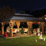 Aoxun 12' X 20' Permanent Hardtop Gazebo Aluminum Gazebo with Galvanized Steel Double Roof for Patio Lawn and Garden, Curtains and Netting Included, Aoxun