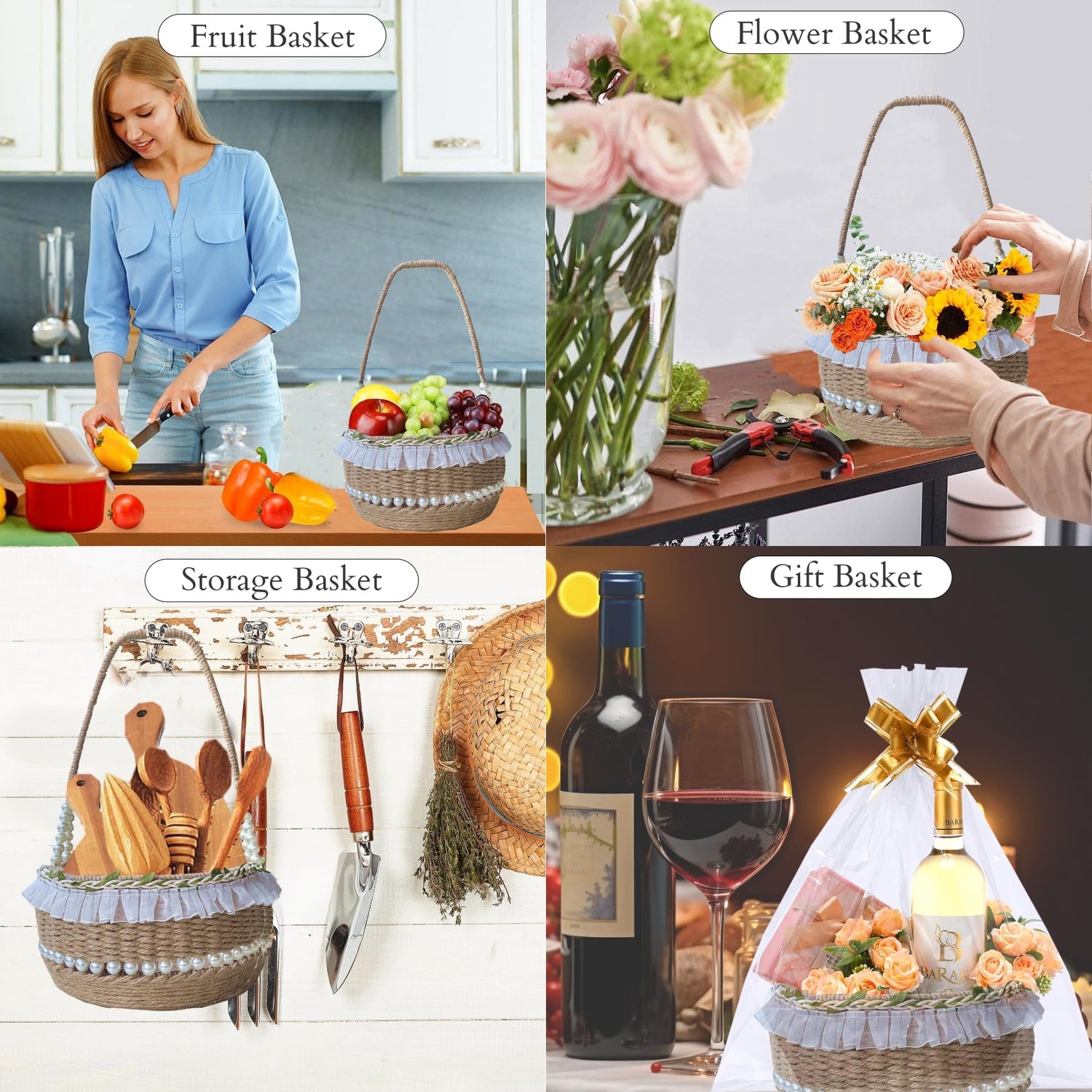 AOUXSEEM 143 Pcs Basket Weaving DIY Making Kits for Beginners, Jute Rope Weaving Basket with Handles Storage Basket Flower Baskets for Easter Picnic AOUXSEEM