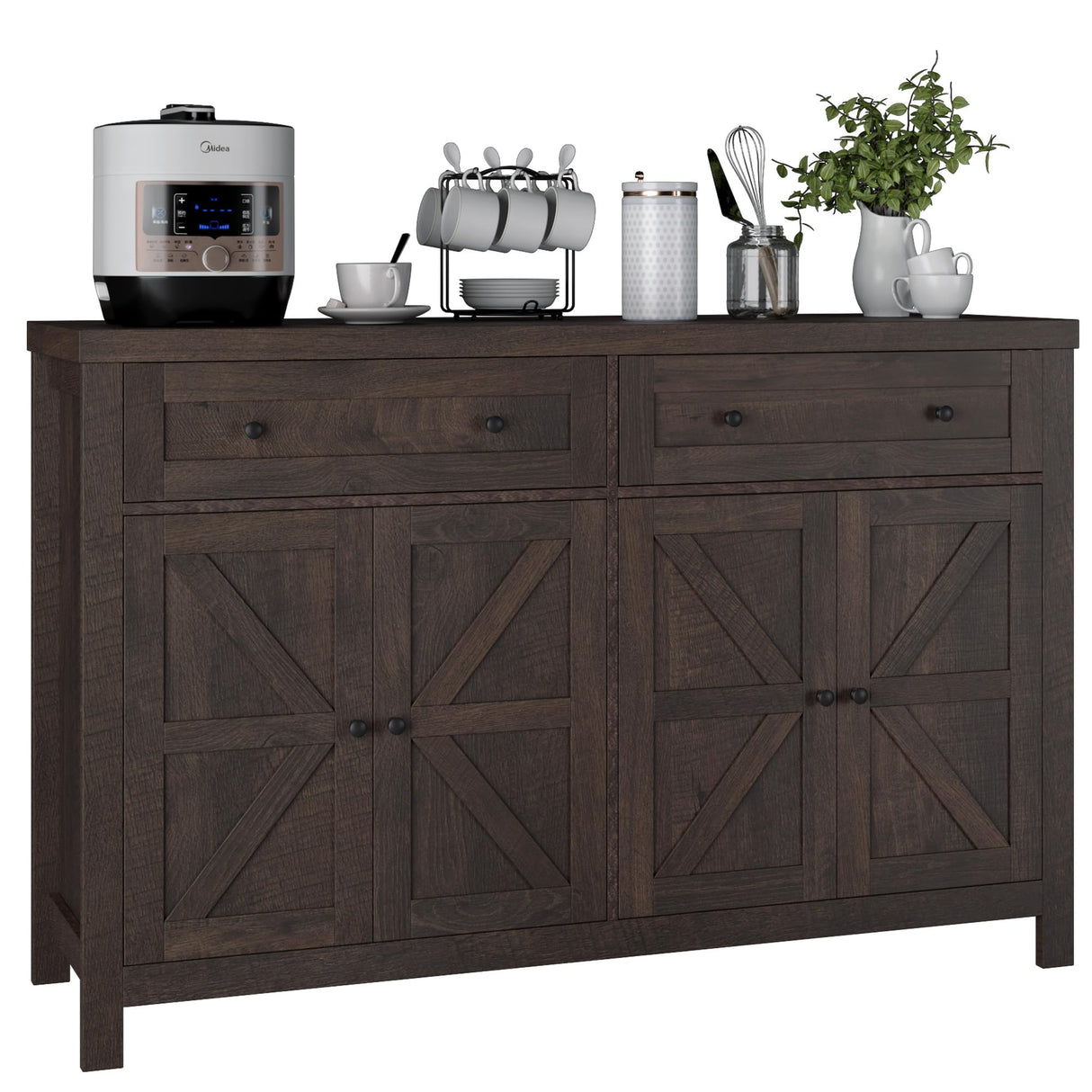 HOSTACK 55" Buffet Sideboard Cabinet with Storage, Modern Farmhouse Coffee Bar Cabinet with Drawers and Shelves, Barn Doors Storage Cabinet for HOSTACK