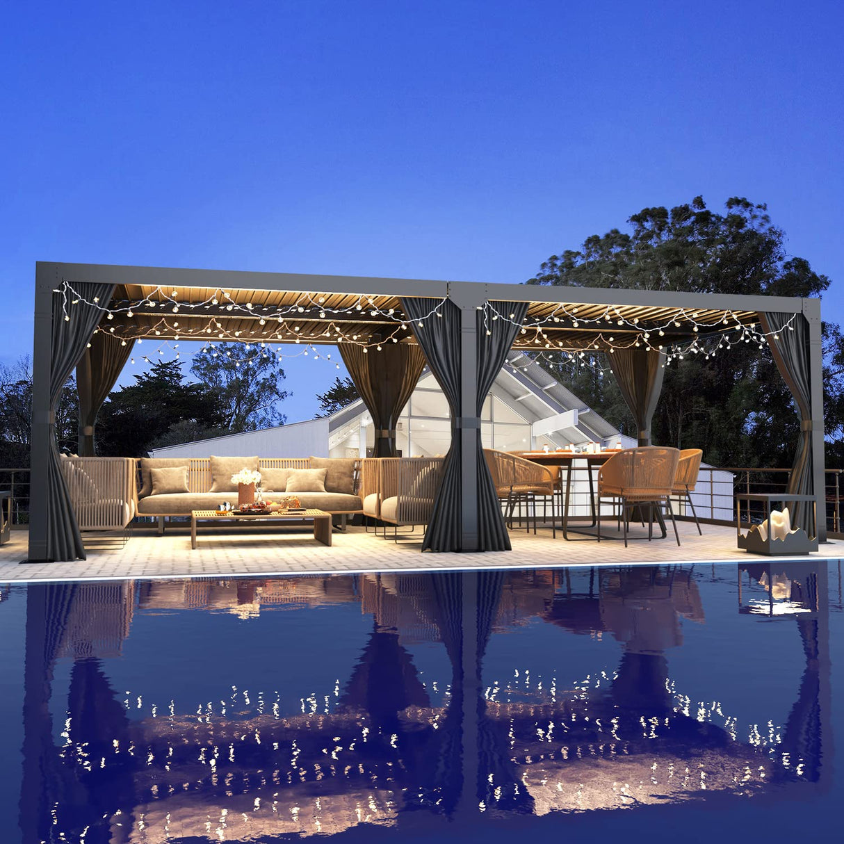 MELLCOM Louvered Pergola 12x20, Aluminum Pergola with Adjustable Louvered Roof, Outdoor Pergola with Waterproof Curtains and Nets, Gray MELLCOM