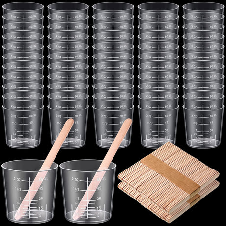 200 Pcs 2 Ounce Epoxy Mixing Cups Disposable Measuring Cups for Resin 60 ml Graduated Plastic Medicine Cups Bulk Clear Beaker Cup with 200 Mixing Konohan