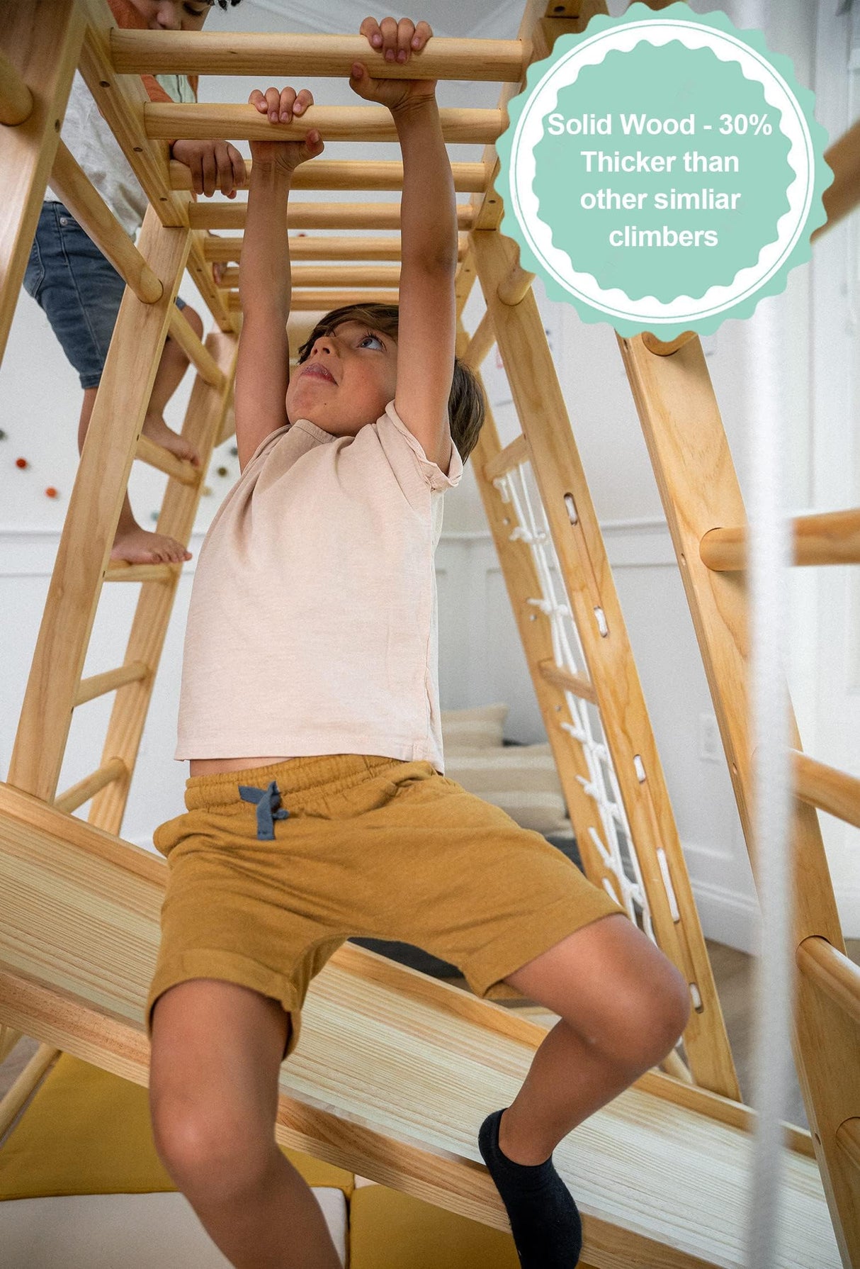 Avenlur Magnolia Indoor Playground 6-in-1 Jungle Gym Montessori Waldorf Style Wooden Climber Playset Slide, Rock Climbing Wall, Rope Wall Climber, Avenlur