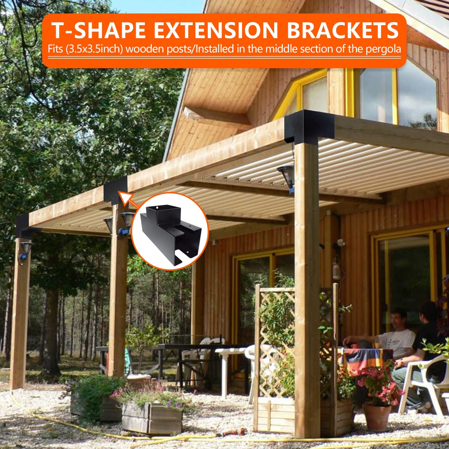 ITeVe.GD Pergola DIY Kit,2 Pcs 3-Way T-Angle Corner Brackets Elevated Wood Stand with Screws for 4"x4"(Inner Size:3.5"x3.5") Wood ITeVe.GD