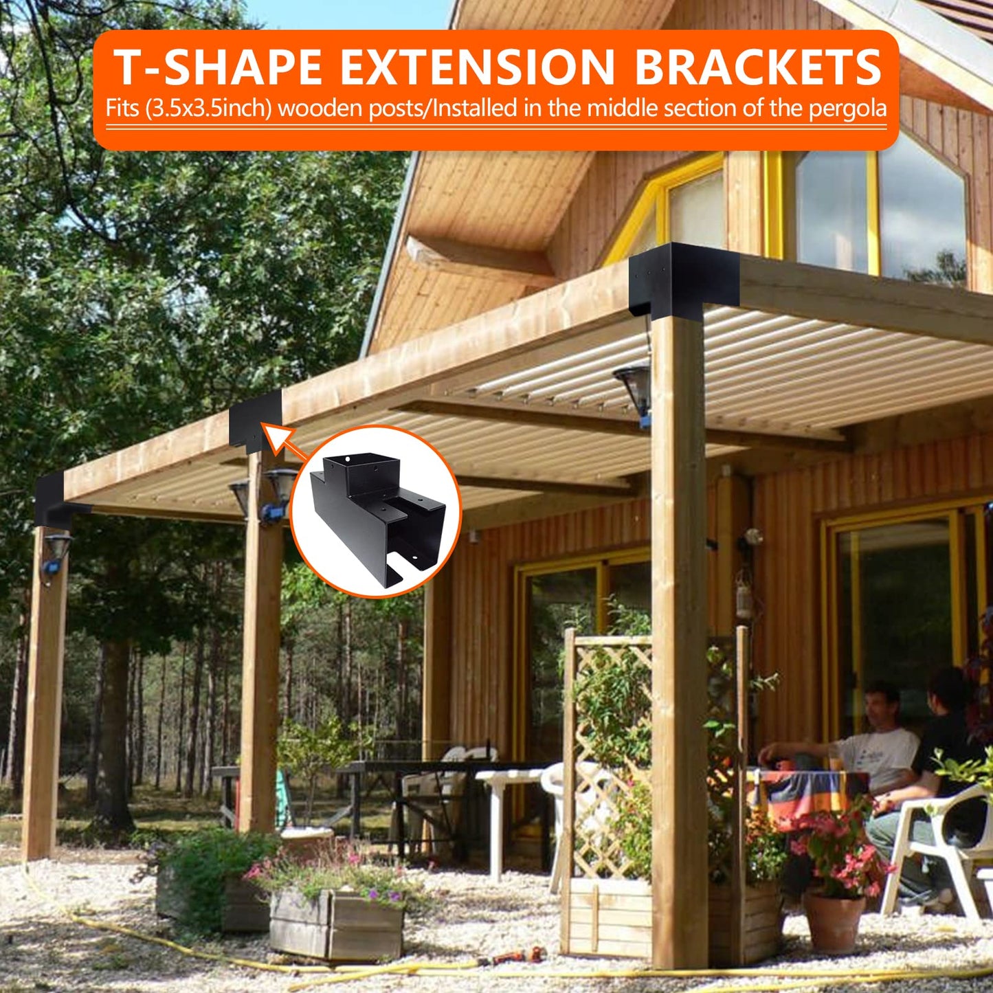 ITeVe.GD Pergola DIY Kit,2 Pcs 3-Way T-Angle Corner Brackets Elevated Wood Stand with Screws for 4"x4"(Inner Size:3.5"x3.5") Wood - WoodArtSupply