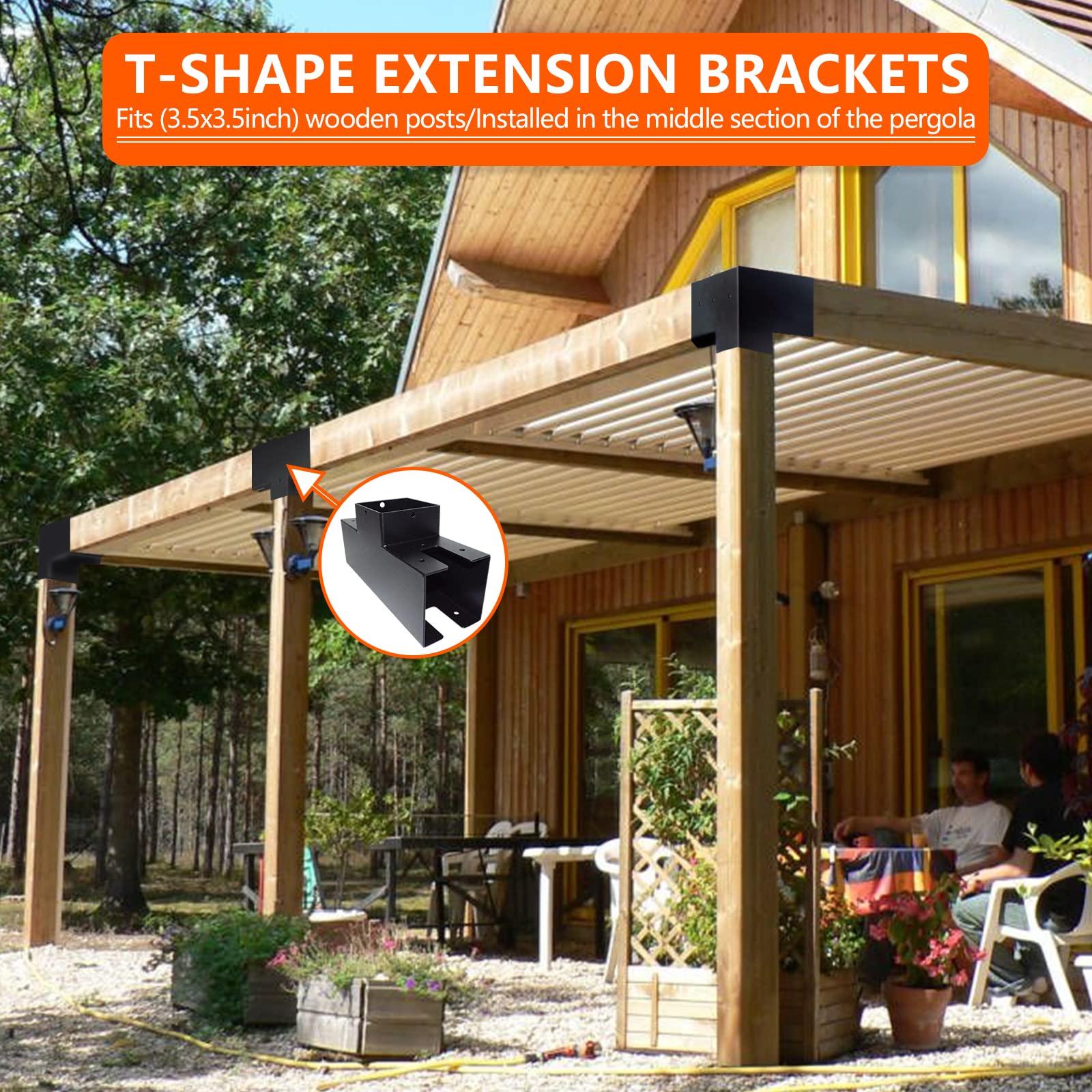 ITeVe.GD Pergola DIY Kit,2 Pcs 3-Way T-Angle Corner Brackets Elevated Wood Stand with Screws for 4"x4"(Inner Size:3.5"x3.5") Wood - WoodArtSupply