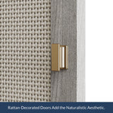 BELLEZE Sideboard Buffet Cabinet Set of 2, Storage Cabinet with Rattan Doors, Buffet Table with Metal Base and Adjustable Shelves Accent Cabinet BELLEZE