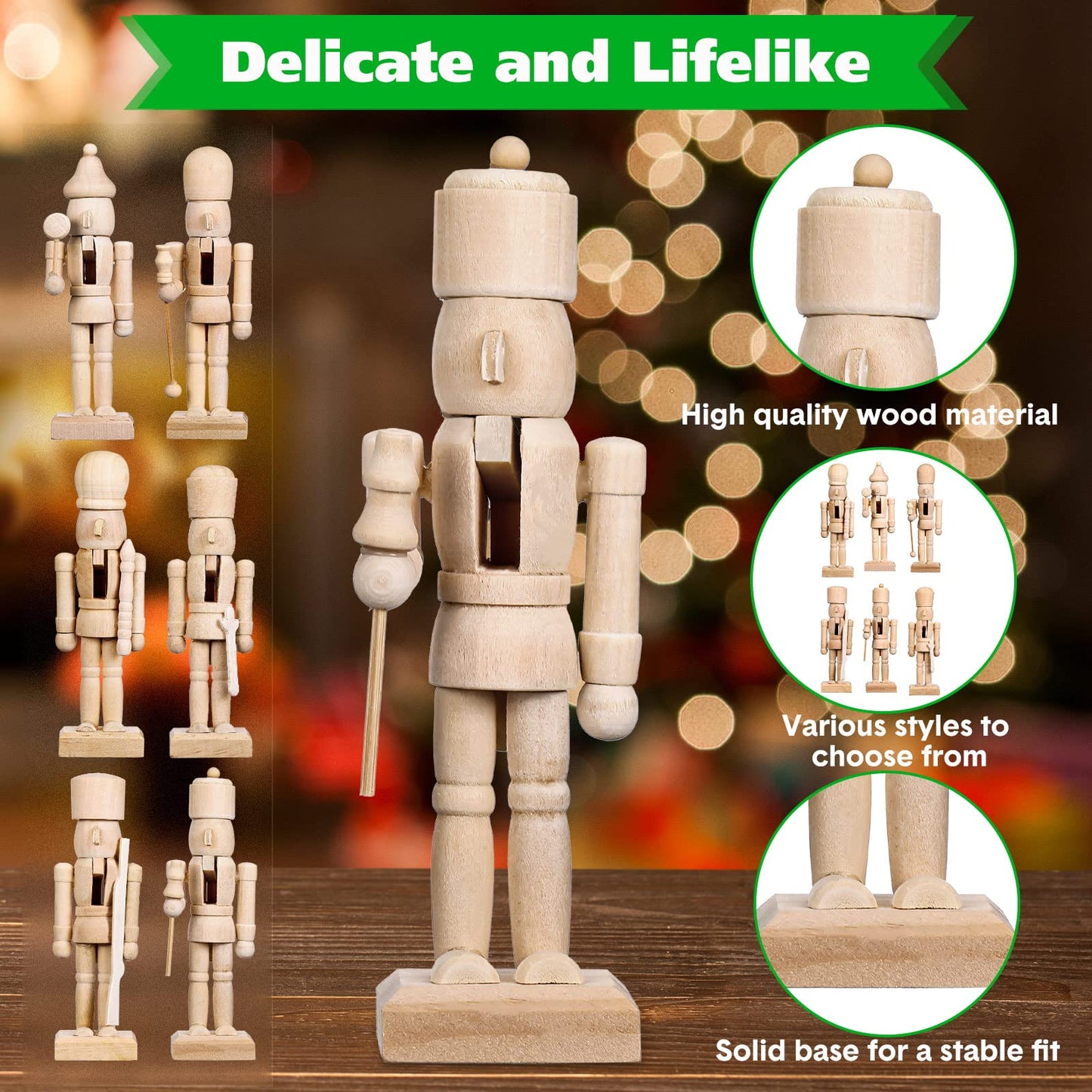 29 Pcs Christmas Wooden Unfinished Nutcracker Figures Nutcracker Ornament Kit Unpainted Nutcracker DIY Blank Paint Toy Nutcracker Soldier with Paint