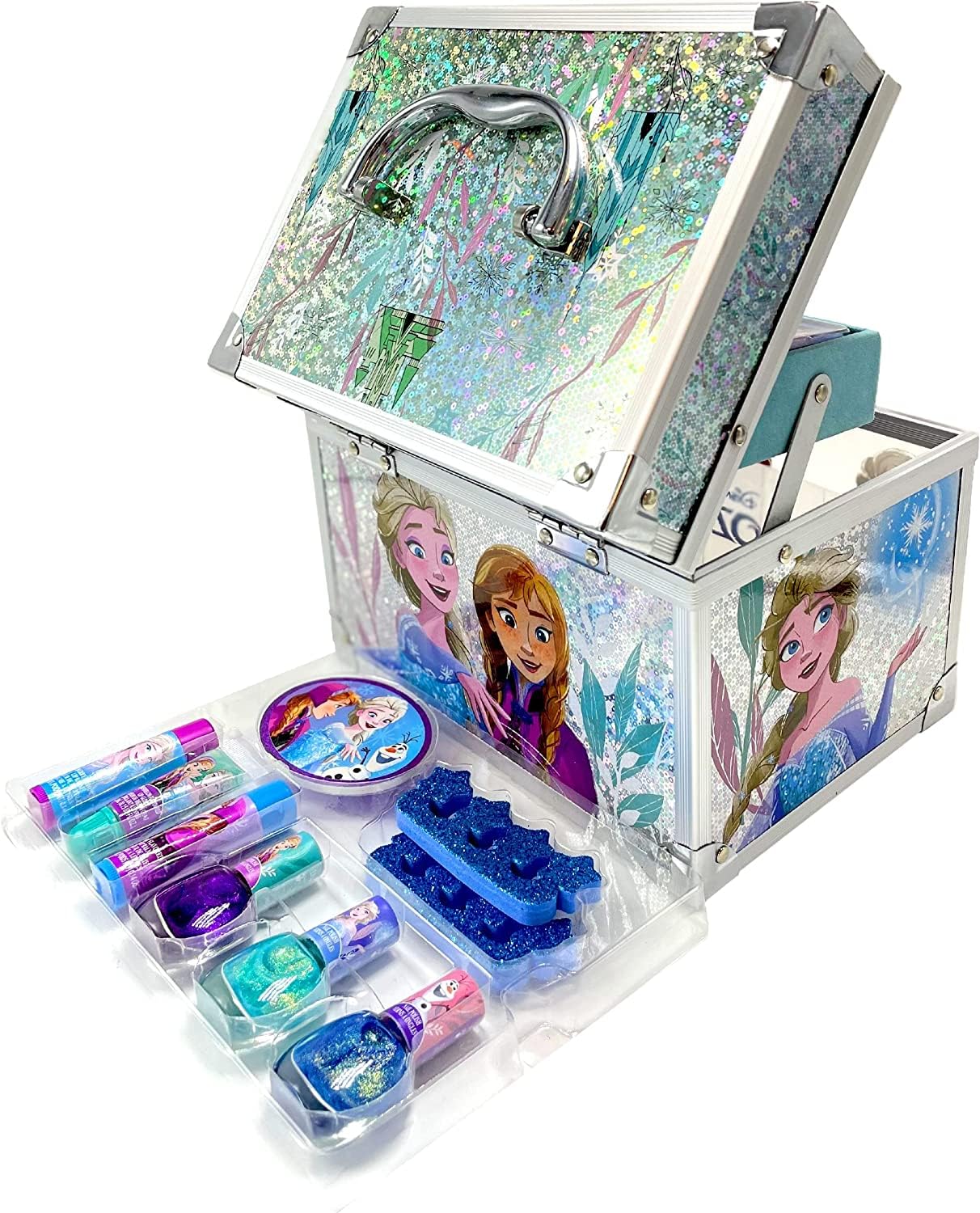 Disney Frozen Train Case Girls Beauty Set, Kids Makeup Kit for Girls, Real Washable Toy Makeup Set, Frozen Gift, Play Makeup, Pretend Play, Party Townley Girl