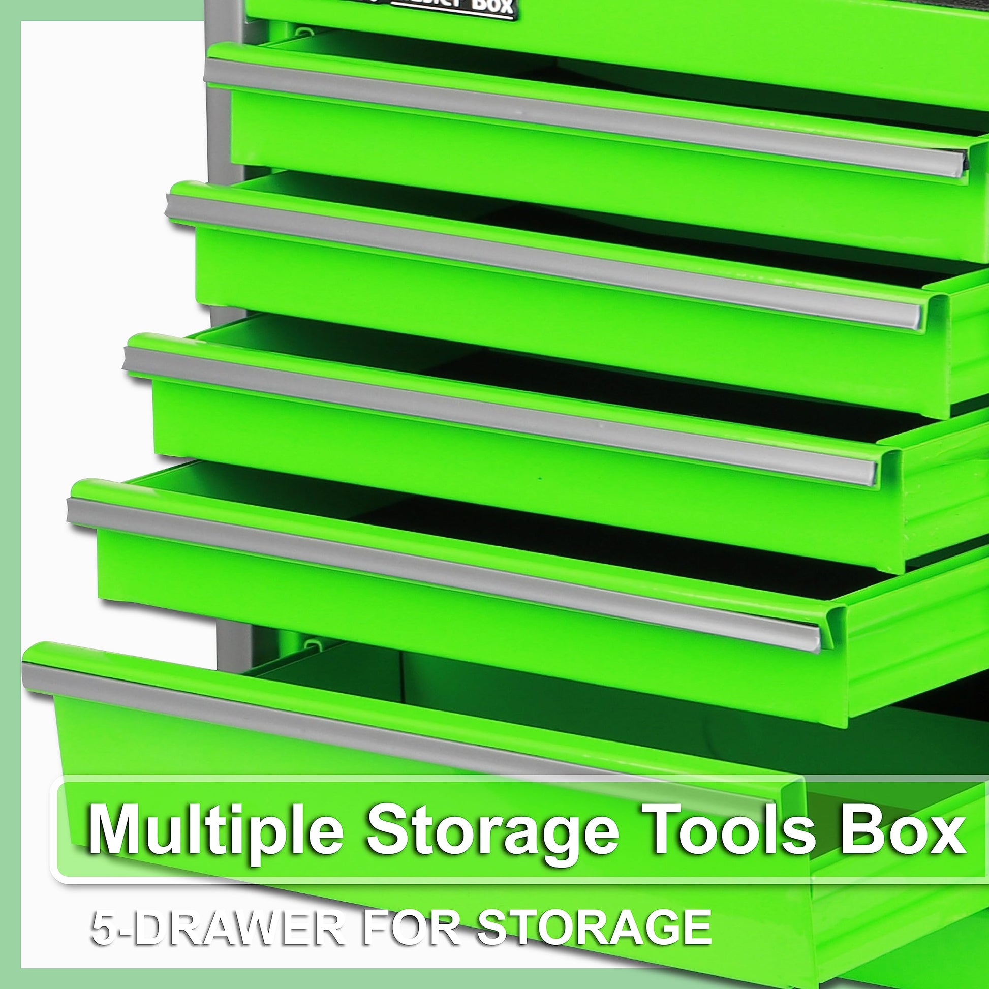 P.I.T. Portable Five-Drawer Steel Tool Box, Green Hand Carry Tool