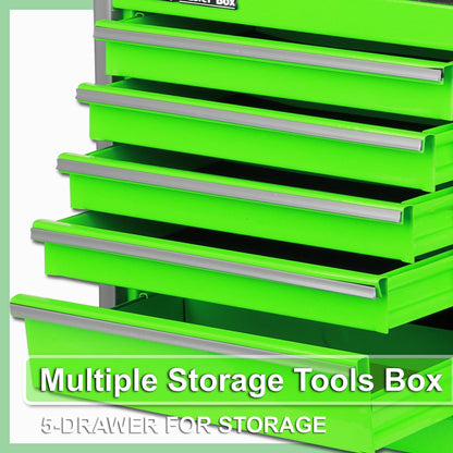 P.I.T. Portable Five-Drawer Steel Tool Box, Green Hand Carry Tool Cases for Tools Storage