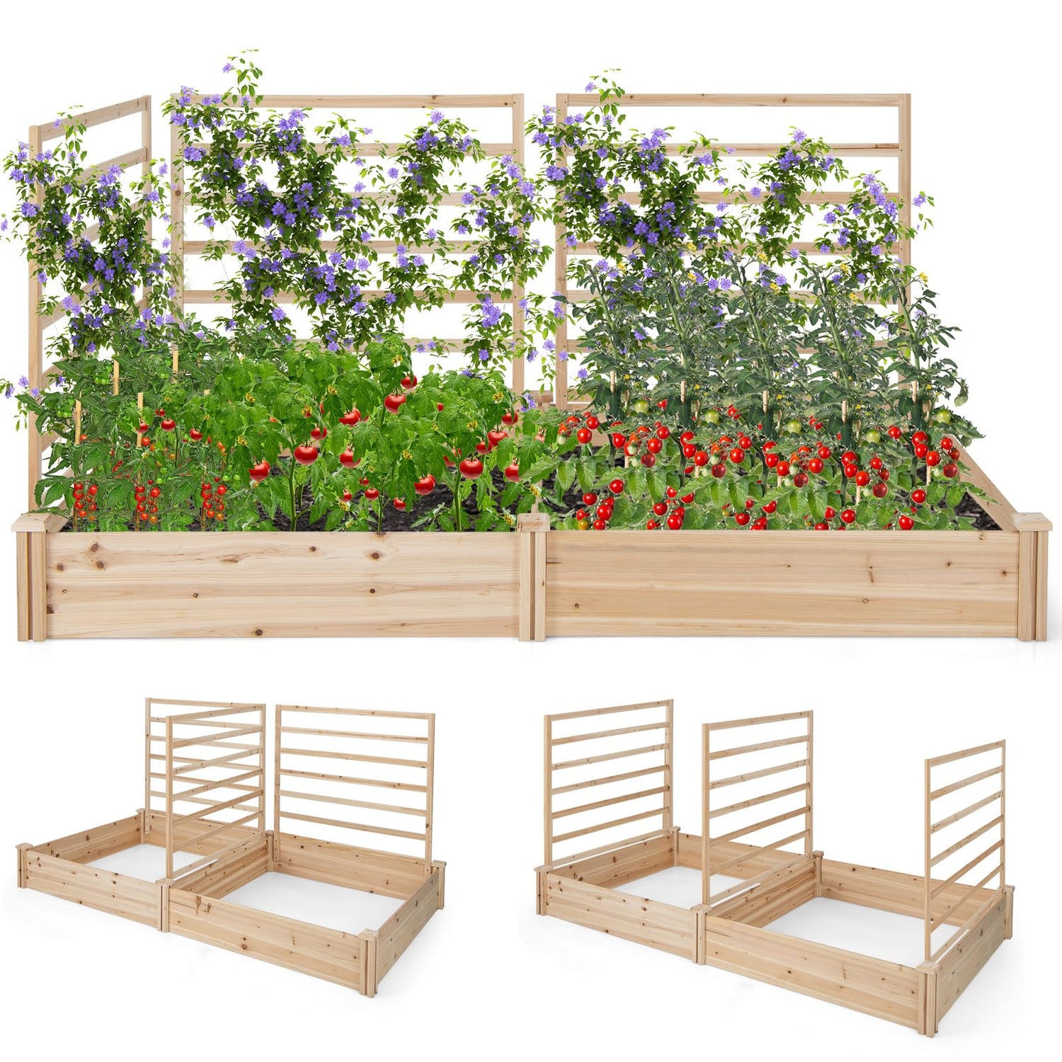 S AFSTAR Raised Garden Bed with 2 Planter Boxes & 3 Trellis, 88" L x 45" W x 43" H Outdoor Wooden Planter Box Kit for Flower Herb Vegetable Fruit S AFSTAR