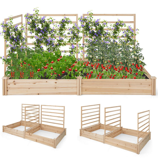 S AFSTAR Raised Garden Bed with 2 Planter Boxes & 3 Trellis, 88" L x 45" W x 43" H Outdoor Wooden Planter Box Kit for Flower Herb Vegetable Fruit