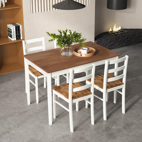 Giantex Dining Table Set for 4, Solid Wood Rectangular Table & 4 Chairs, 5 Pieces Farmhouse Dinette Set w/Rubber Wood Legs, Space-Saving Kitchen Giantex