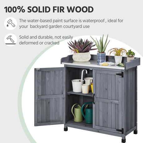 Yaheetech Garden Potting Bench Table, Outdoor Garden Horticultural Wooden Storage Cabinet & Solid Wood Planting Work Bench with Large Space Storage & Yaheetech