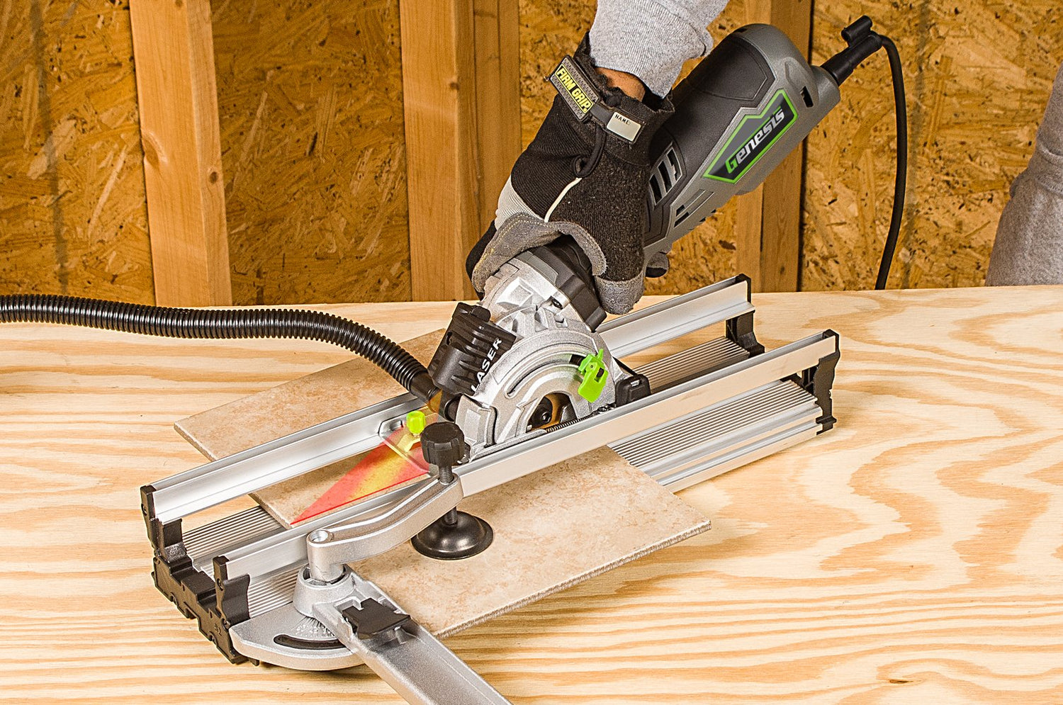 Genesis GPCS535CK 5.8 Amp 3 1/2” Control Grip Plunge Compact Circular Saw Kit with Laser, Miter Base, 3 Assorted Blades, Vacuum Adapter Hose, Rip Genesis