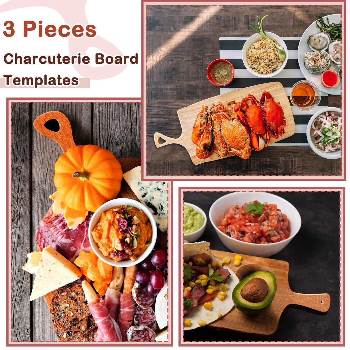 Maitys 3PCS Router Templates for Woodworking Large Charcuterie Board Handle Template Cutting Board Template Clear Acrylic Template Angled Curvy Maitys