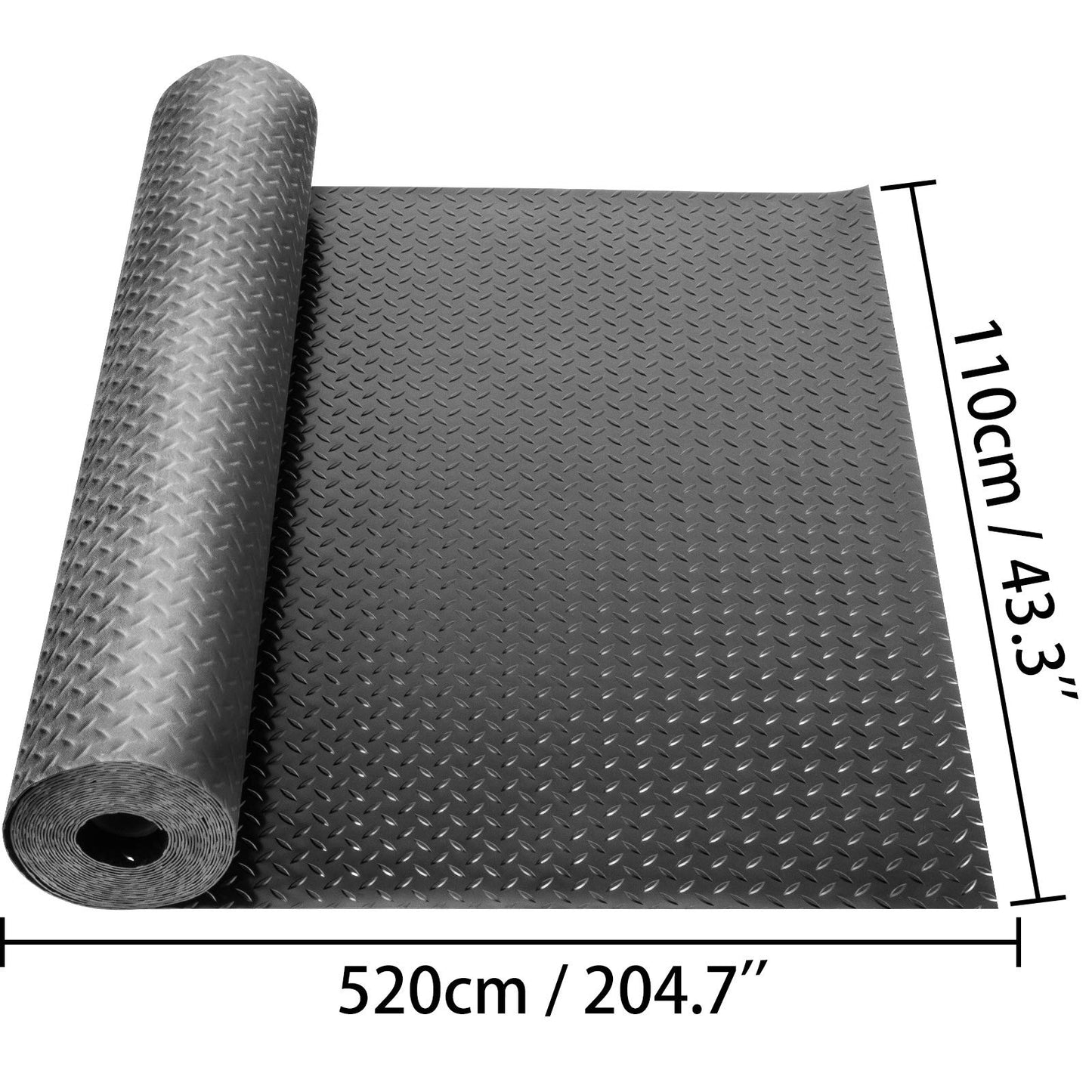 Happybuy 2 Rolls Garage Floor Mats, 17 x 3.6 Ft Garage Mat, 2.5mm Thickness Black Diamond Plate Flooring Mats, Water/Stain Resistant PVC Garage Mats