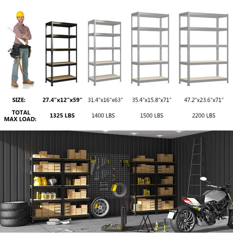 PrimeZone Storage Shelves 5 Tier Adjustable Garage Storage Shelving, Heavy Duty Metal Storage Utility Rack Shelf Unit for Warehouse Pantry Closet PrimeZone