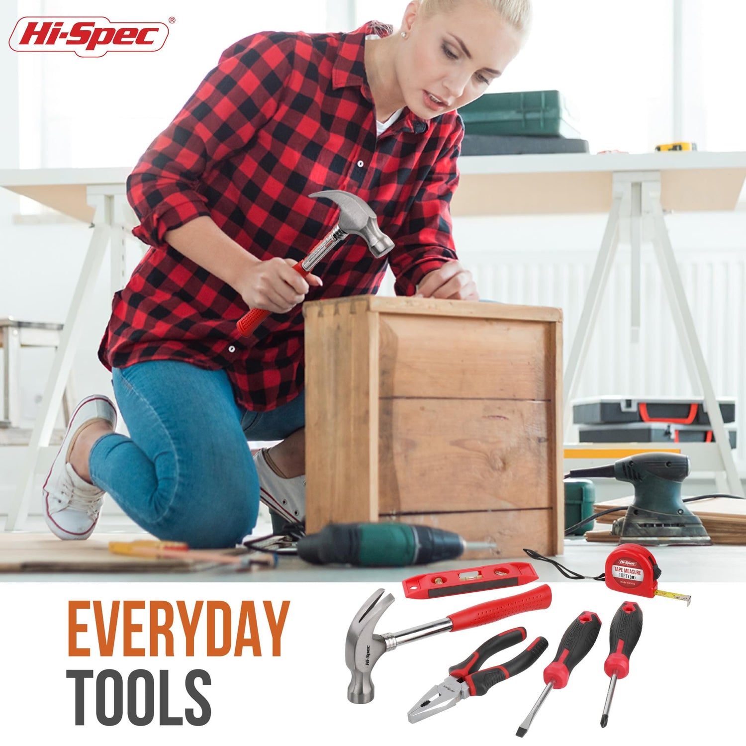 Hi-Spec 42pc Red Household DIY Small Tool Kit. Tool Box Set of Starter Basic Tools Kit for Home & Office Hi-Spec