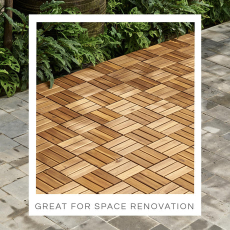 THYOI 10 Pcs Acacia Wood Deck Tiles 12" x 12", Deck Tiles Interlocking Outdoor All Weather, Patio Flooring Waterproof, Wood Patio Tiles for Indoor THYOI